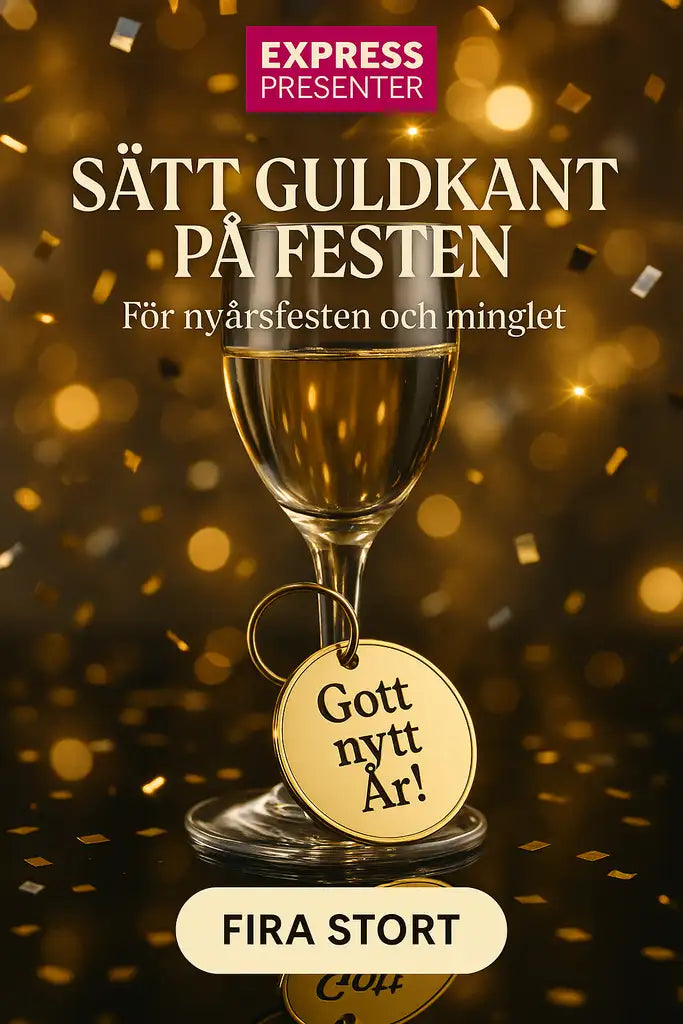 Glasmarkör Gott nytt år från Express-presenter adderar gyllene elegans till ditt champagneglas, med sin "Gott nytt År!" spegel akryl tag - perfekt för glittrande nyårsfester. Klicka på "Fira stort" för att fira med stil!.