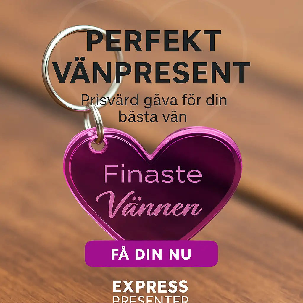 Nyckelring | Finaste vännen Rosa från Express-presenter - hjärtformad spegelplast med texten "Finaste Vännen". Perfekt och prisvärd present till din bästa vän. Köp nu!.