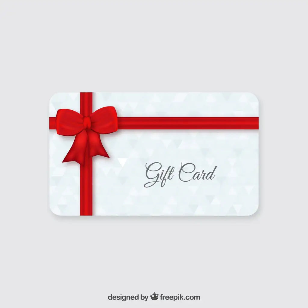 Express-presenter Presentkort har en subtil vit geometrisk design med ett rött band och "Gift Card" i elegant skrift - en perfekt gåva för alla tillfällen.