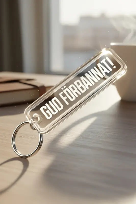 Nyckelring | “Gud förbannat” i spegelplast – Rolig svensk design & perfekt present