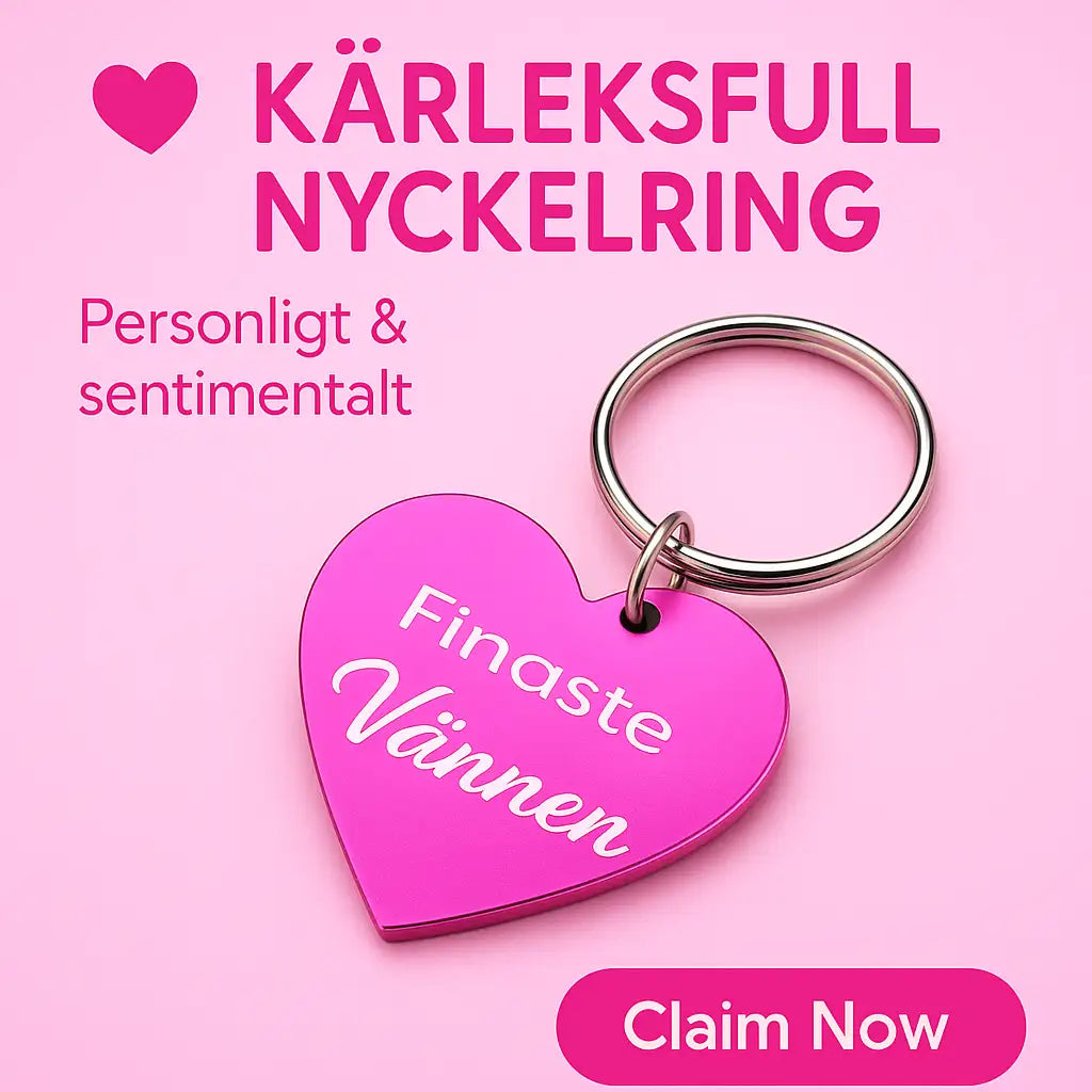 En rosa hjärtformad nyckelring från Express-presenter med svensk text "Finaste vännen". Perfekt personlig present till någon speciell. Klicka på Claim Now för din graverade Nyckelring | Finaste vännen (rosa)!.