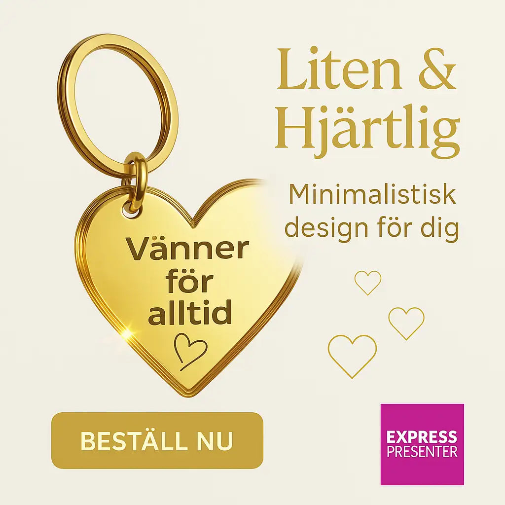 Nyckelring - Vänner för alltid: hjärtformad 4x3cm spegelplast (3mm), med svensk text och minimalistiska hjärtkonturer. Stilren design från Express-presenter. Beställ nu!.