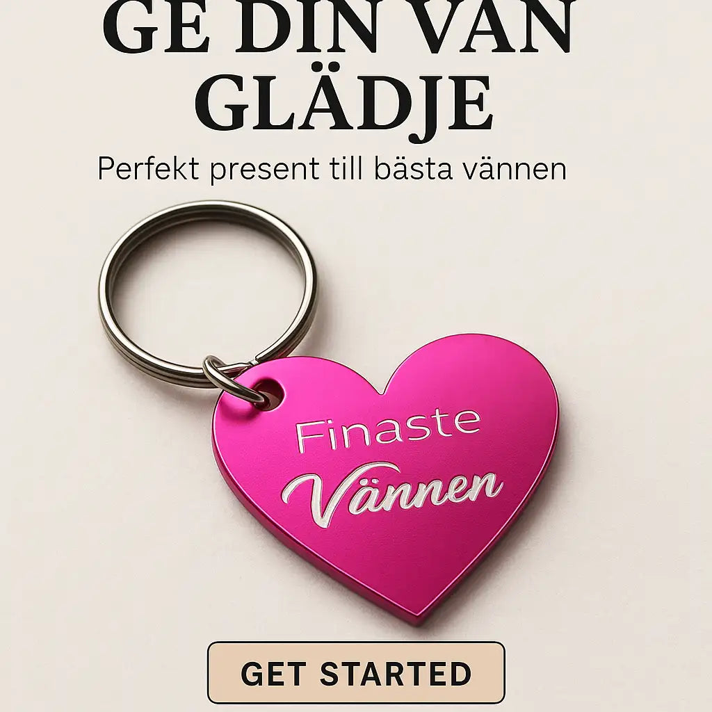 Nyckelring | Finaste vännen (rosa) från Express-presenter: En hjärtformad rosa nyckelring med "Finaste Vännen" graverat - perfekt gåva till bästa vännen! Svensk text och en Get Started-knapp finns längst ner.