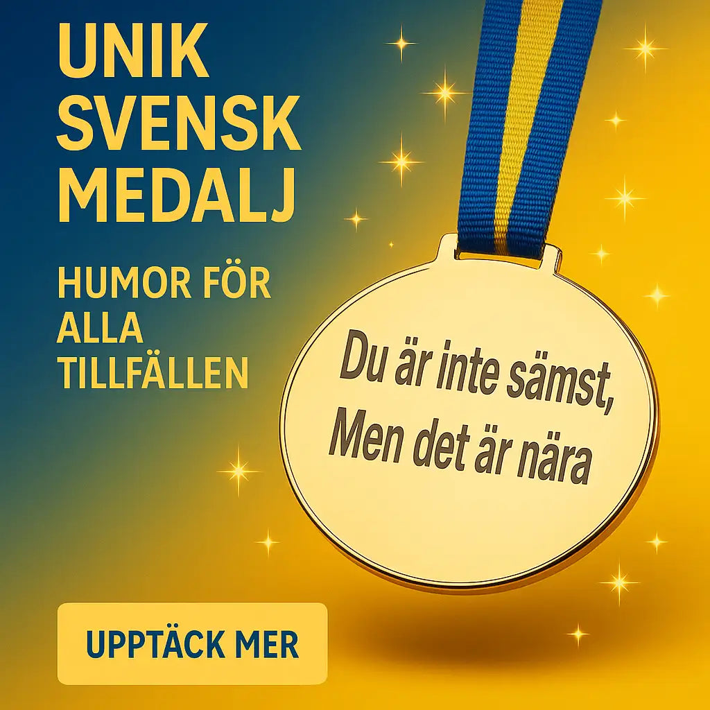 Express-presenter's "Medalj | Du är inte sämst" är en unik guldmedalj i spegelplast på blå-gult sverigeband. Perfekt som rolig present för alla tillfällen! Upptäck mer.