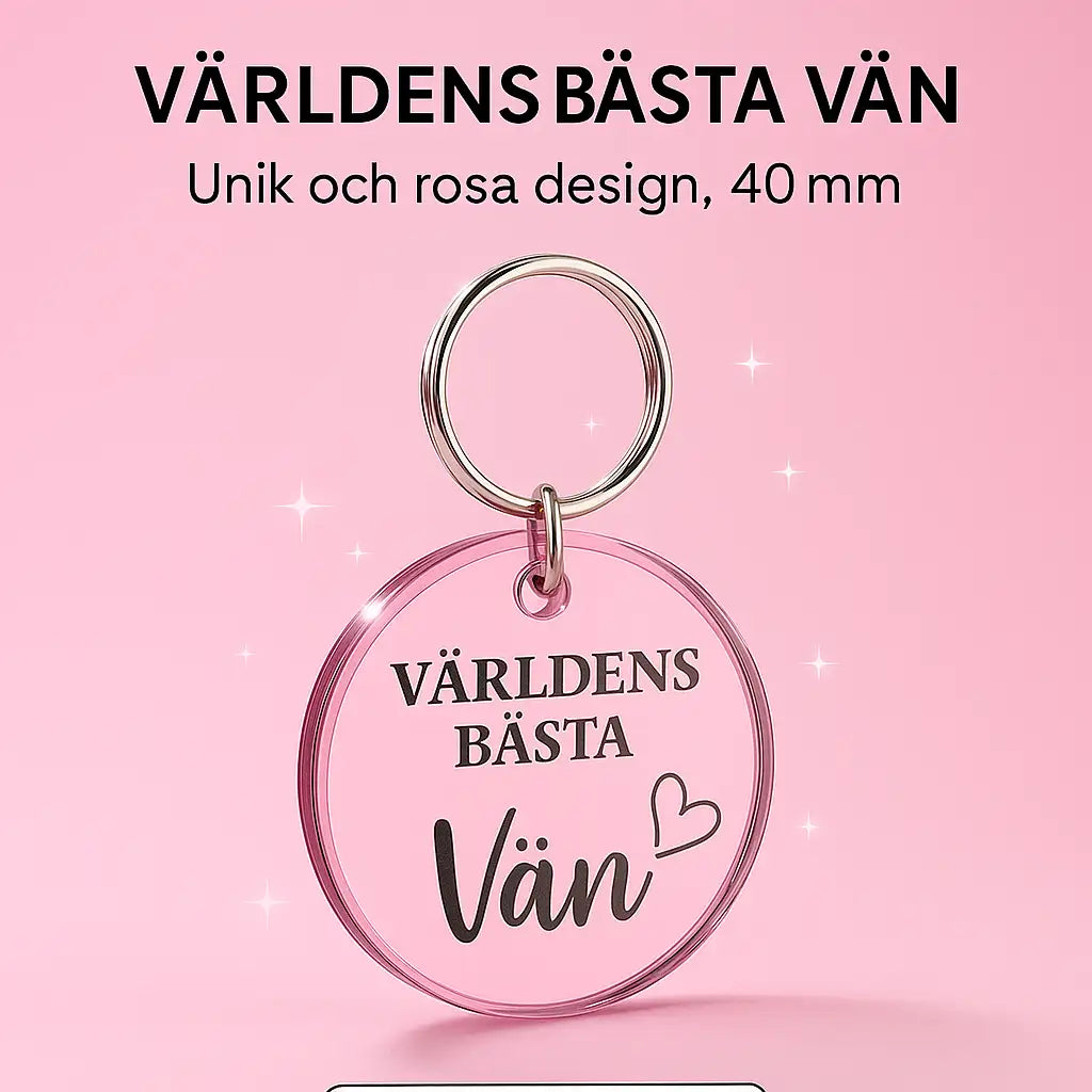 Nyckelring | Världens bästa vän (Rosa) från Express-presenter - graverad med texten VÄRLDENS BÄSTA VÄN och ett hjärta. Perfekt present till bästa vän. Diameter: 40 mm.