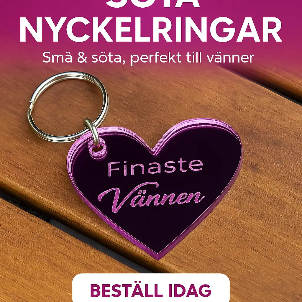 Nyckelring | Finaste vännen Rosa från Express-presenter - en hjärtformad rosa spegelnyckelring med texten "Finaste Vännen". Perfekt söt present till en vän! Beställ idag.
