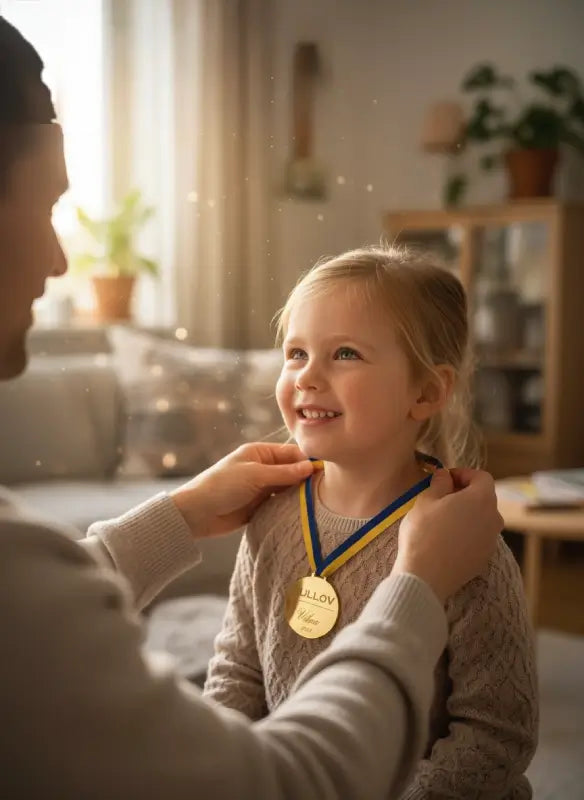 Guldfärgad avslutningspresent en medalj i spegelplast 70mm bred