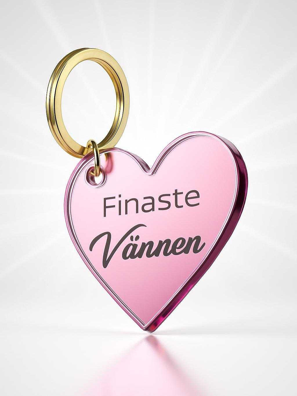 Rosa nyckelring med form av hjärta med texten finaste vännen