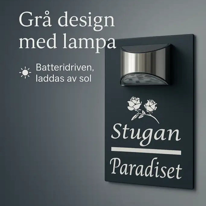 Personlig hus-skylt i elegant grå design